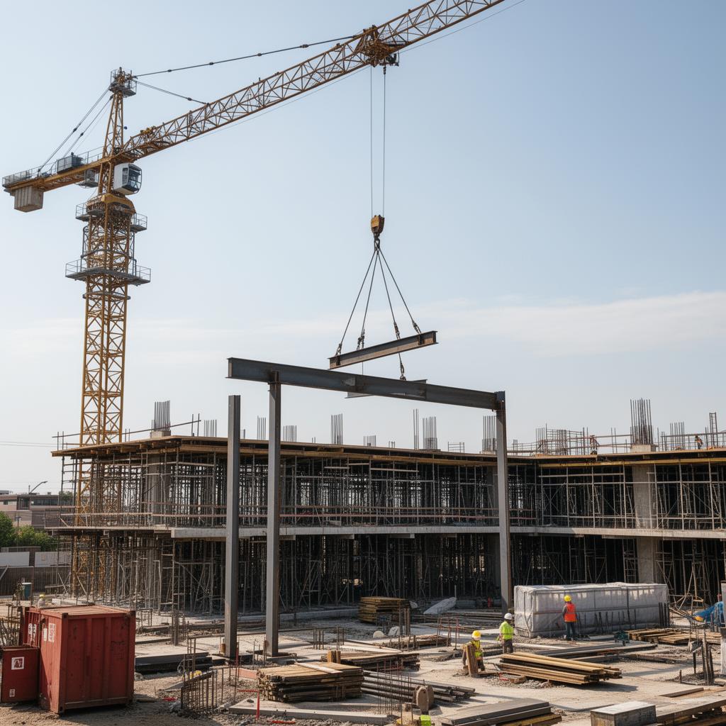 Steel erection with industrial crane on a Phoenix commercial build
