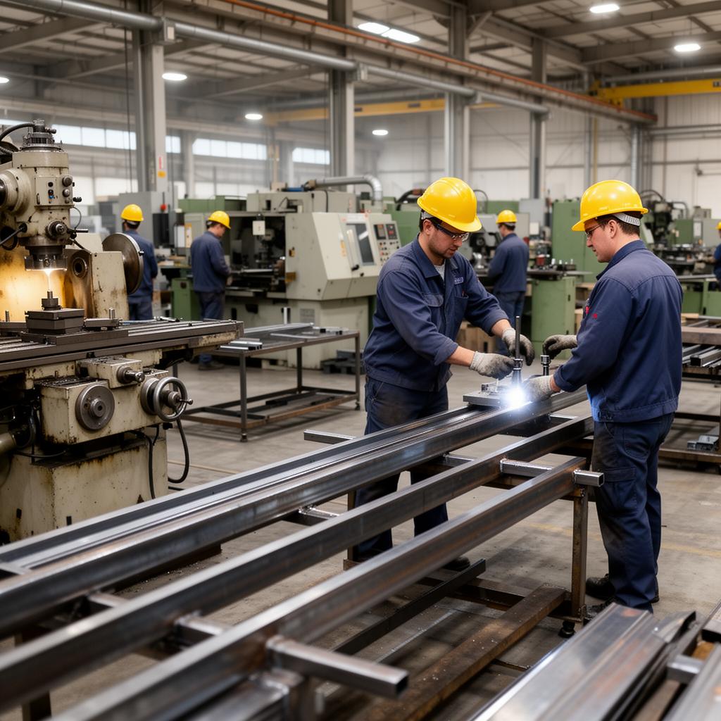 Metal fabrication factory floor producing components for a multi-story frame