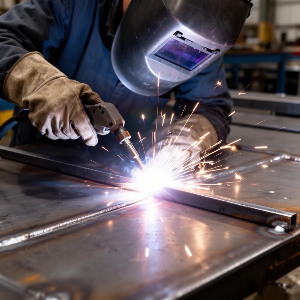 Close up of industrial welding sparks during field erection work