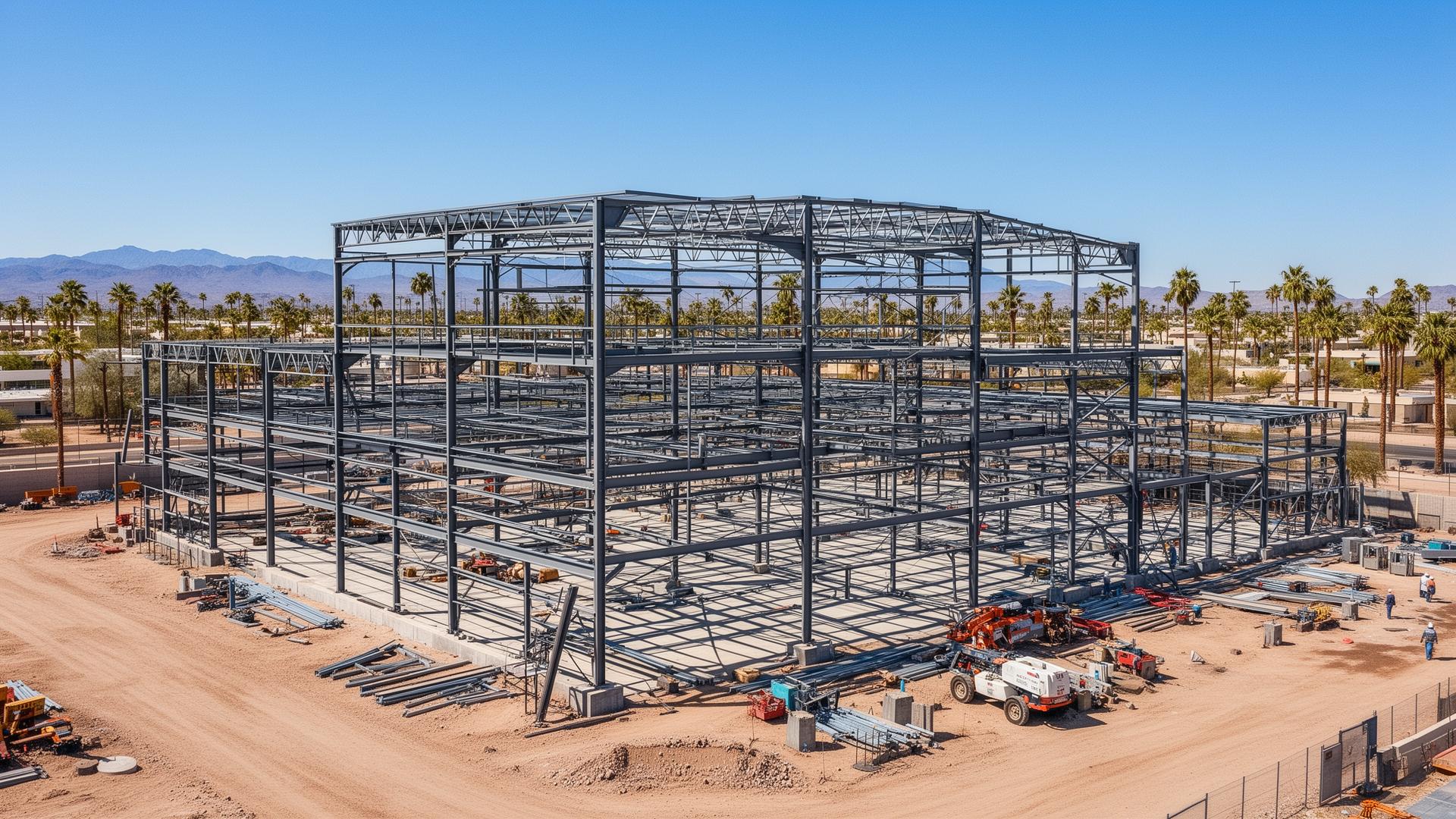 Large commercial steel construction project in the Phoenix metro